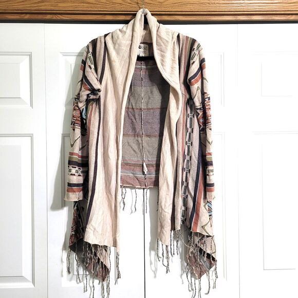 Billabong Southwestern Open Cardigan Shawl Size Large Fringe Long Sleeve Boho - Picture 2 of 6